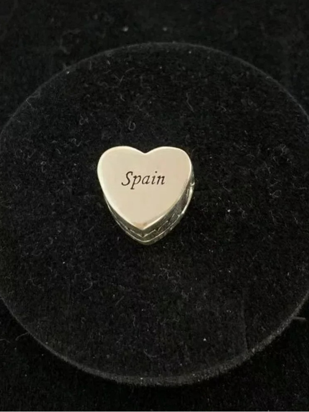 Pandora Silver Heart 'Spain' Engraved Charm
